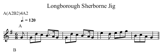 Sherborne Jig, Longborough - staff notation
