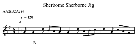 Sherborne Jig, Sherborne - staff notation