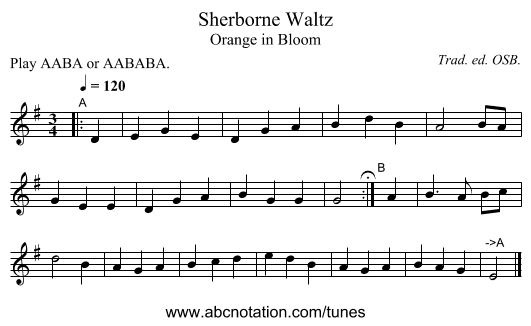 Sherborne Waltz - staff notation
