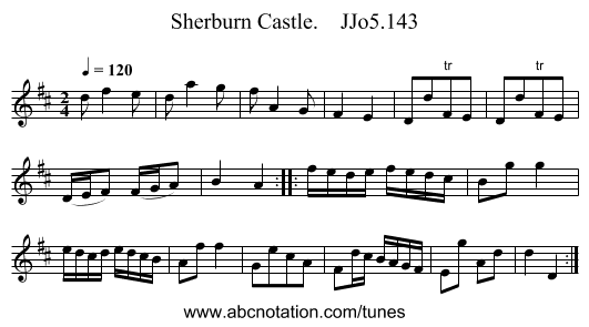 Sherburn Castle.    JJo5.143 - staff notation