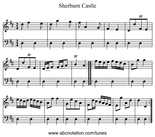 Sherburn Castle - staff notation