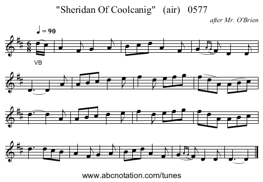 Sheridan Of Coolcanig   (air)   0577 - staff notation