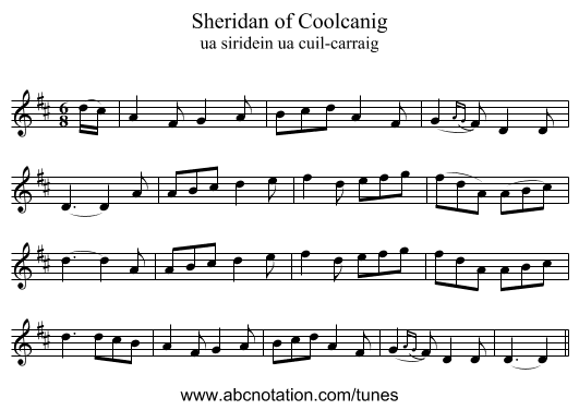 Sheridan of Coolcanig - staff notation