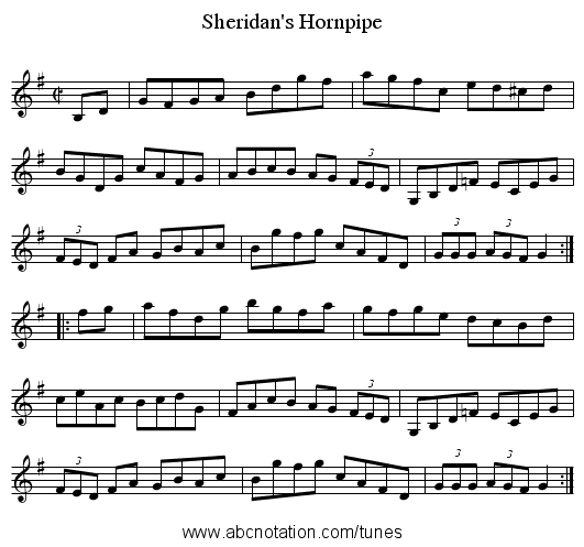 Sheridan's Hornpipe - staff notation