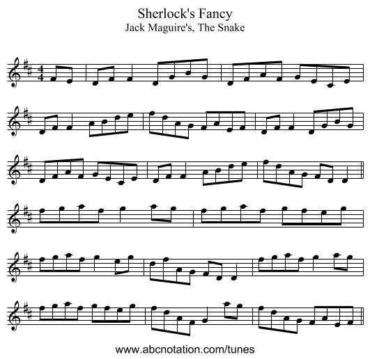 Sherlock's Fancy - staff notation
