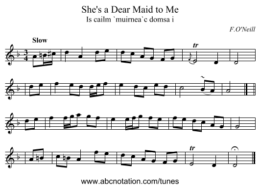 She's a Dear Maid to Me - staff notation