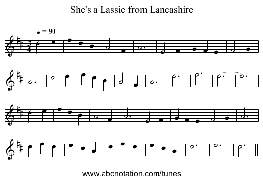 She's a Lassie from Lancashire - staff notation