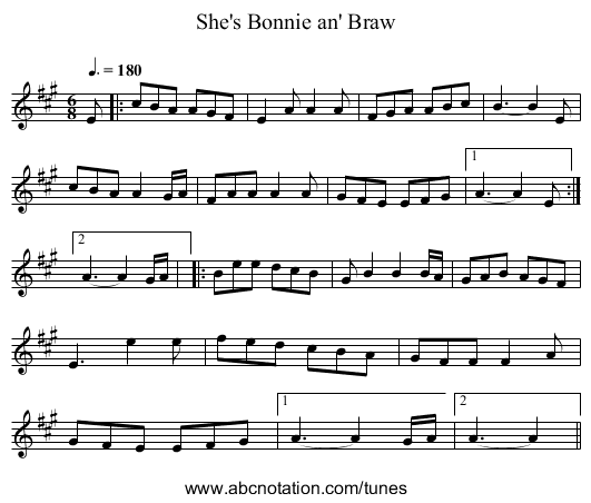 She's Bonnie an' Braw - staff notation