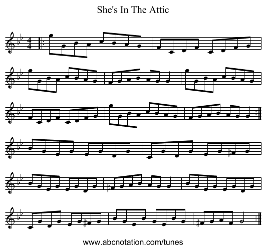 She's In The Attic - staff notation