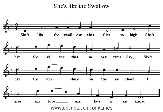 She's like the Swallow - staff notation