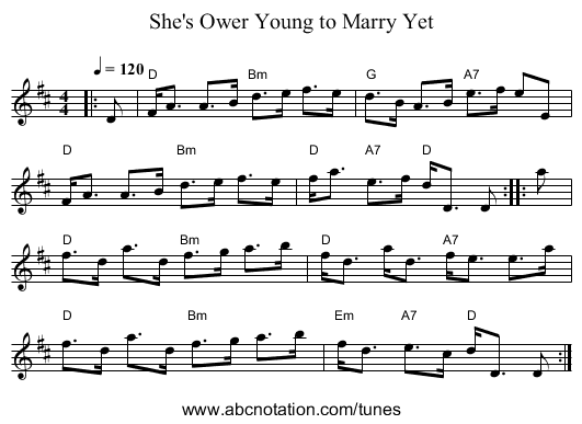 She's Ower Young to Marry Yet - staff notation