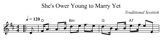 She's Ower Young to Marry Yet - staff notation