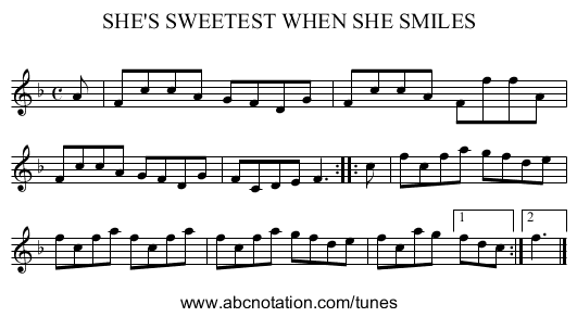 SHE'S SWEETEST WHEN SHE SMILES - staff notation