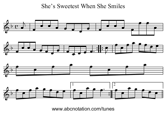 She’s Sweetest When She Smiles - staff notation