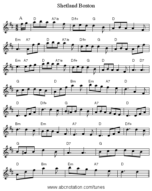 Shetland Boston - staff notation