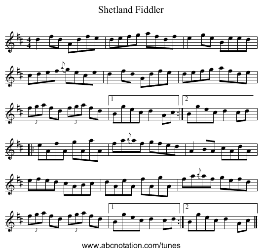 Shetland Fiddler - staff notation