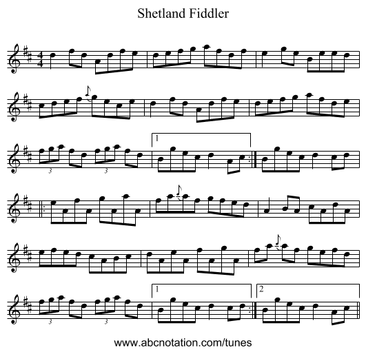 Shetland Fiddler - staff notation