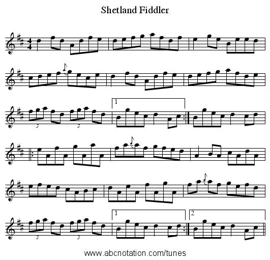 Shetland Fiddler - staff notation