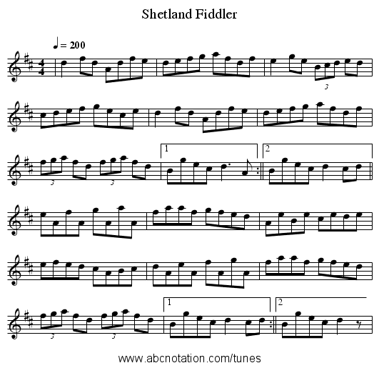 Shetland Fiddler - staff notation