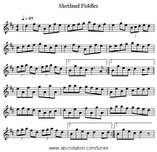 Shetland Fiddler - staff notation