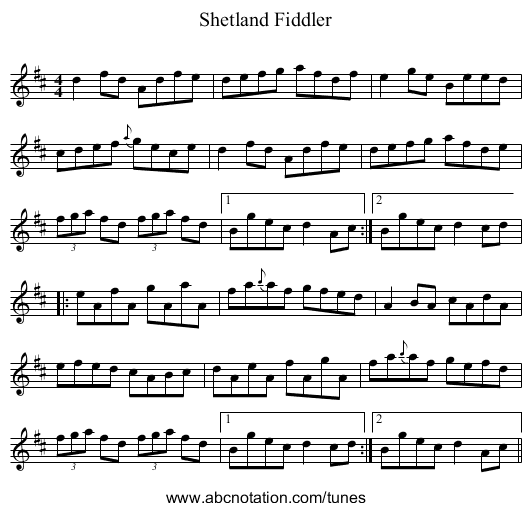 Shetland Fiddler - staff notation