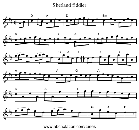 Shetland fiddler - staff notation
