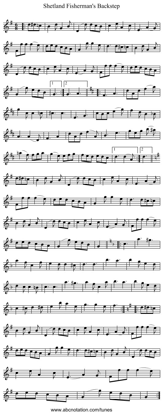 Shetland Fisherman's Backstep - staff notation