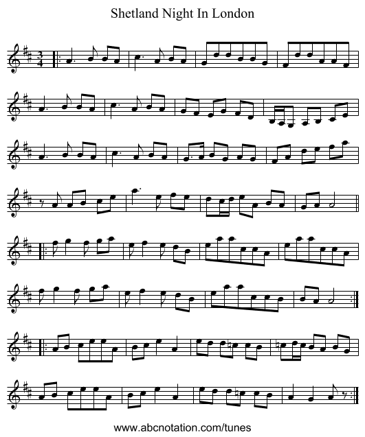 Shetland Night In London - staff notation