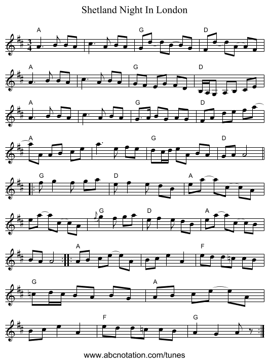 Shetland Night In London - staff notation
