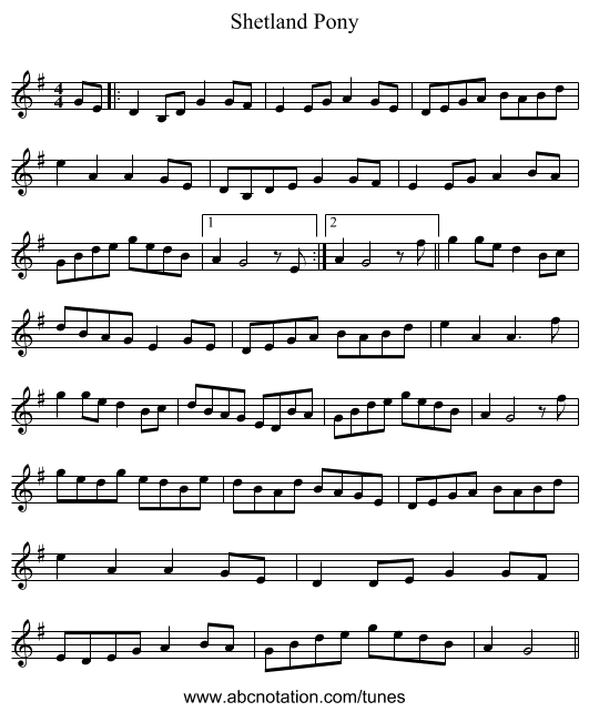Shetland Pony - staff notation
