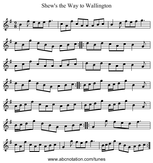 Shew's the Way to Wallington - staff notation