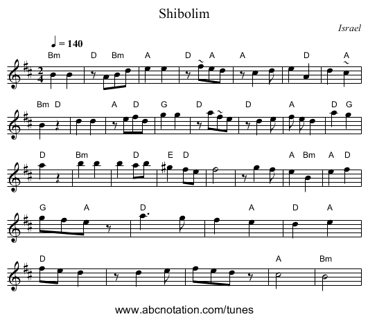 Shibolim - staff notation