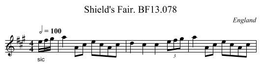 Shield's Fair. BF13.078 - staff notation