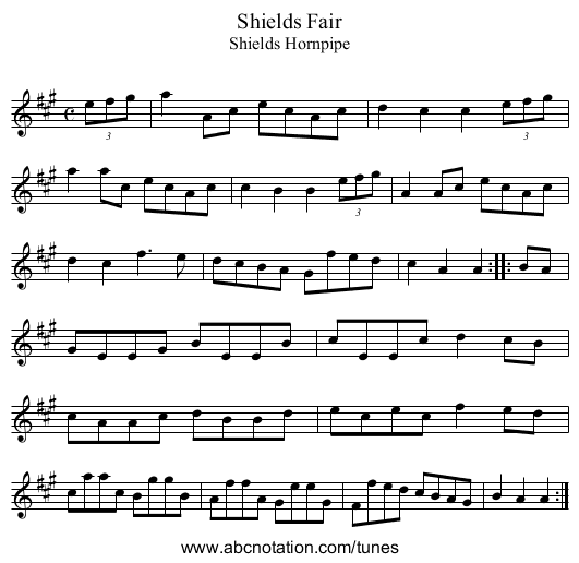 Shields Fair - staff notation
