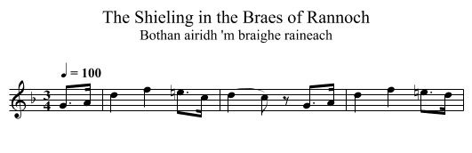 Shieling in the Braes of Rannoch, The - staff notation