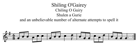 Shiling O'Gairey - staff notation