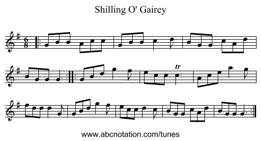 Shilling O' Gairey - staff notation