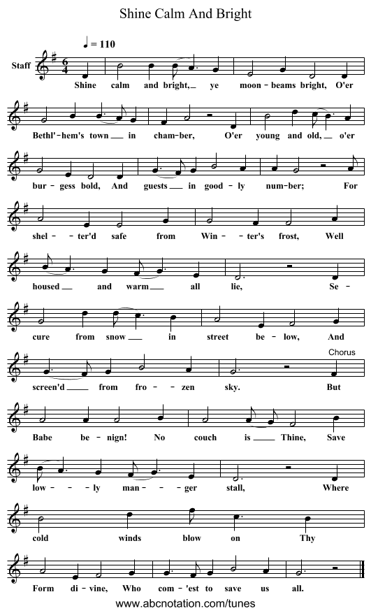 Shine Calm And Bright - staff notation
