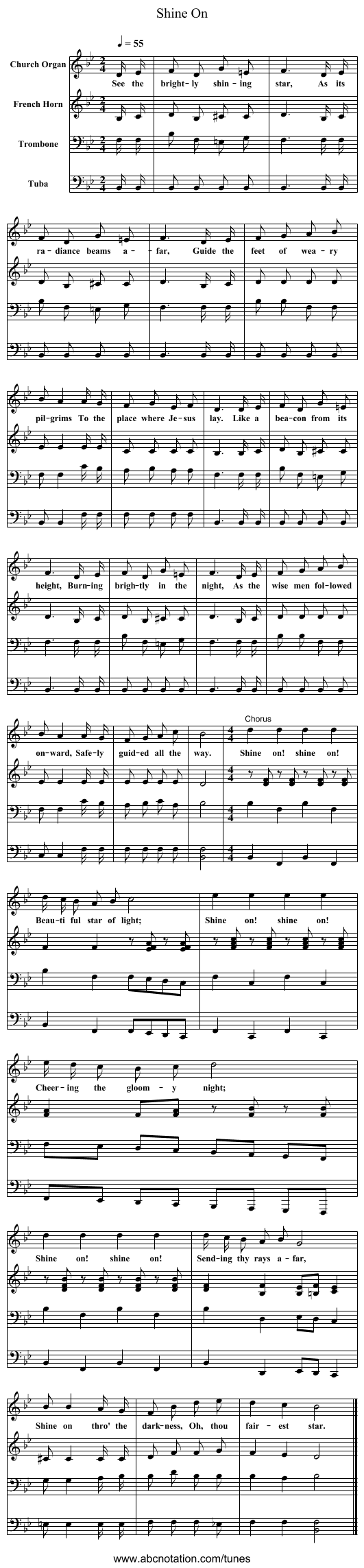 Shine On - staff notation