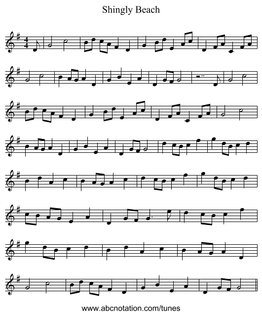 Shingly Beach - staff notation