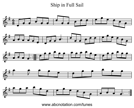 Ship in Full Sail - staff notation