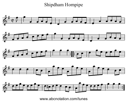Shipdham Hornpipe - staff notation