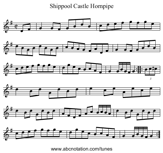 Shippool Castle Hornpipe - staff notation