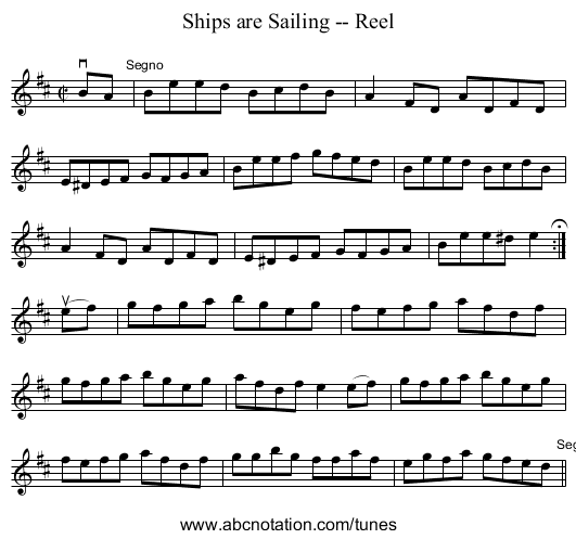 Ships are Sailing -- Reel - staff notation