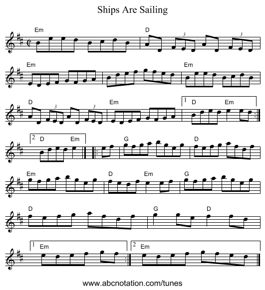 Ships Are Sailing - staff notation