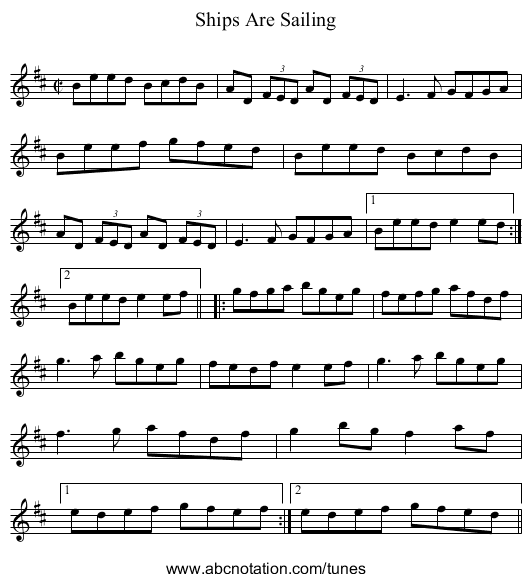 Ships Are Sailing - staff notation