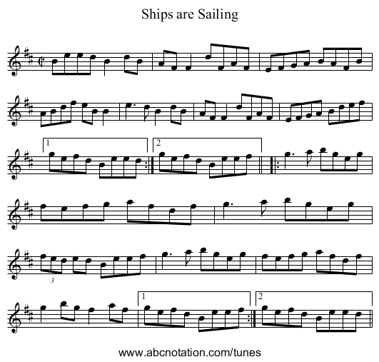 Ships are Sailing - staff notation