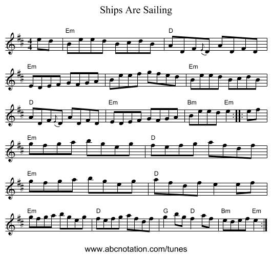 Ships Are Sailing - staff notation
