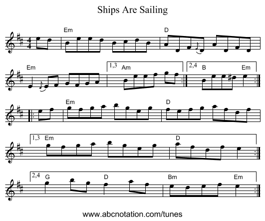 Ships Are Sailing - staff notation