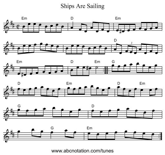 Ships Are Sailing - staff notation